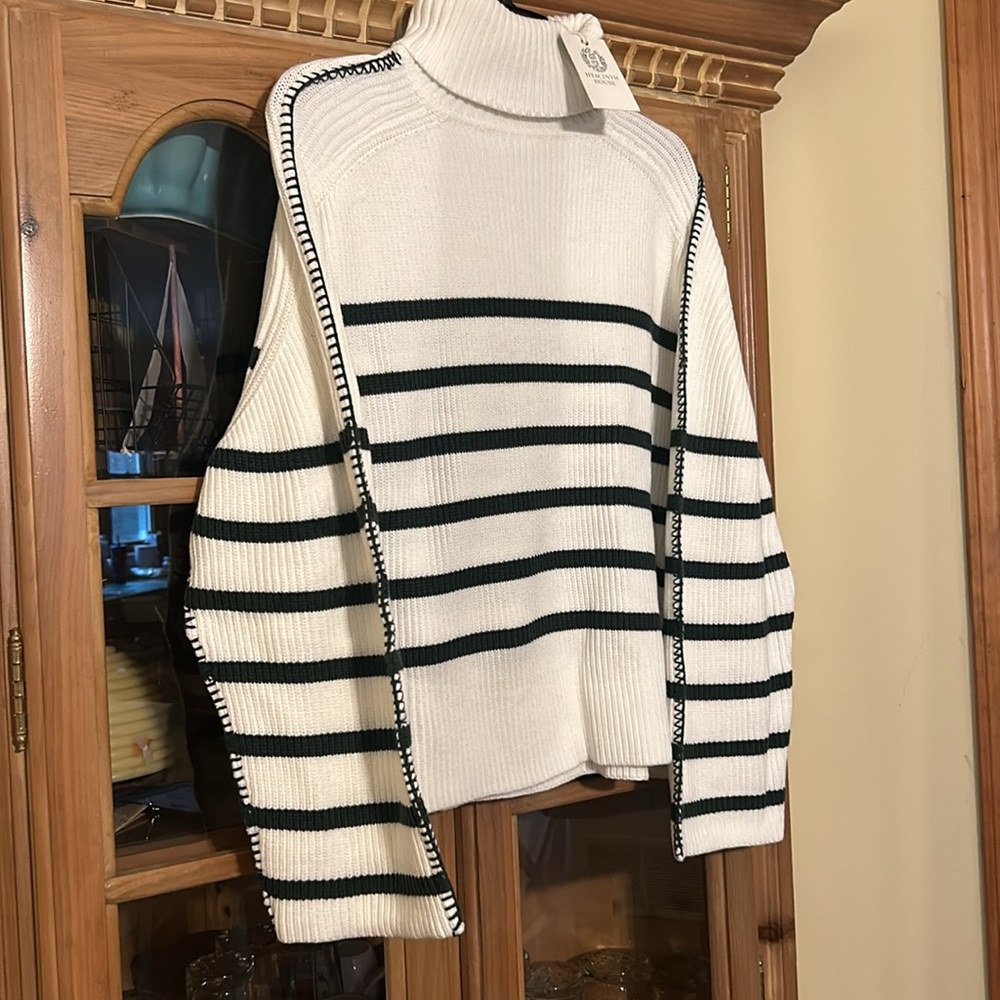 HYACINTH HOUSE
White & Forest Green Striped Emsley Turtleneck - Picture 8 of 12